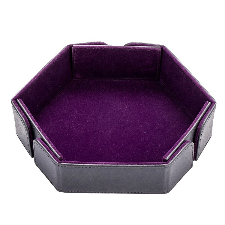 Customization Print Logo Magnetic Folding Hexagonal Leather Dice Tray for DND RPG Game