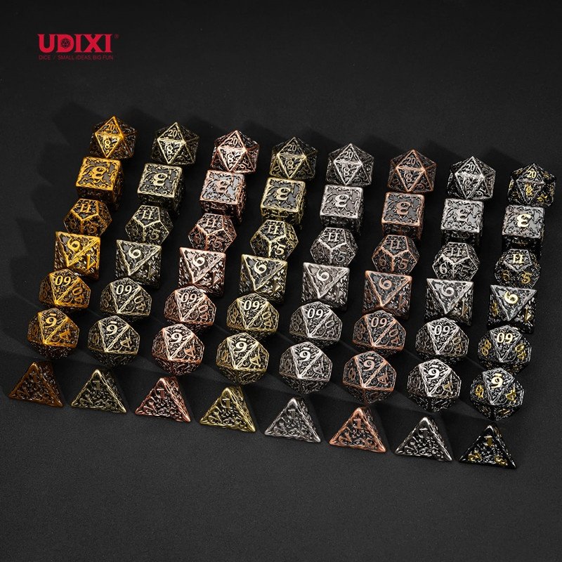 Udixi Custom Barrel Plating Pattern Metal Dice Dungeons and Dragons DND RPG Game Metal Dice Set