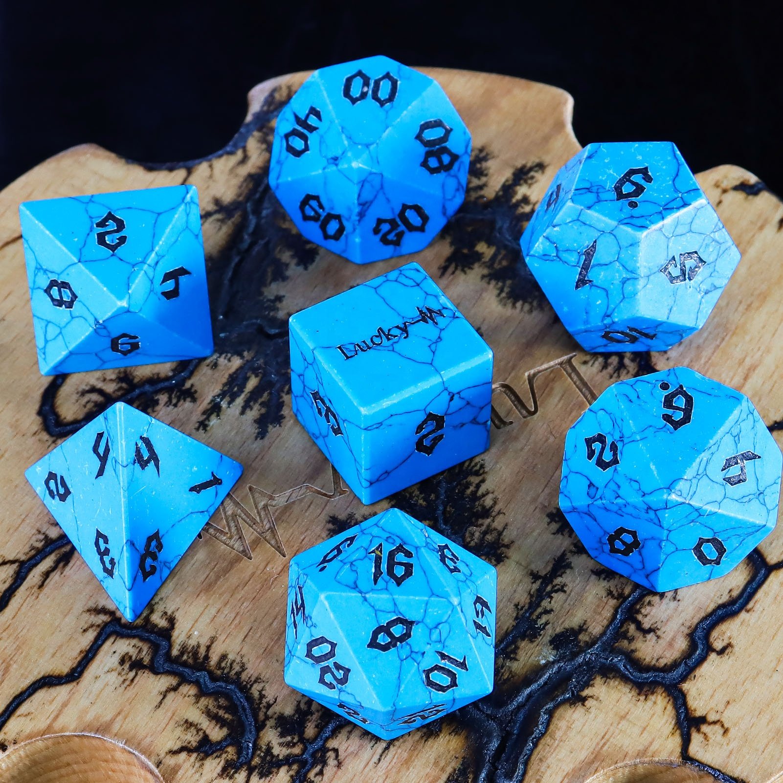 Factory Wholesale Customized Black Line BlueTurquoise Stone DND Dice Set For Dungeons And Dragons Role-playing Board Games