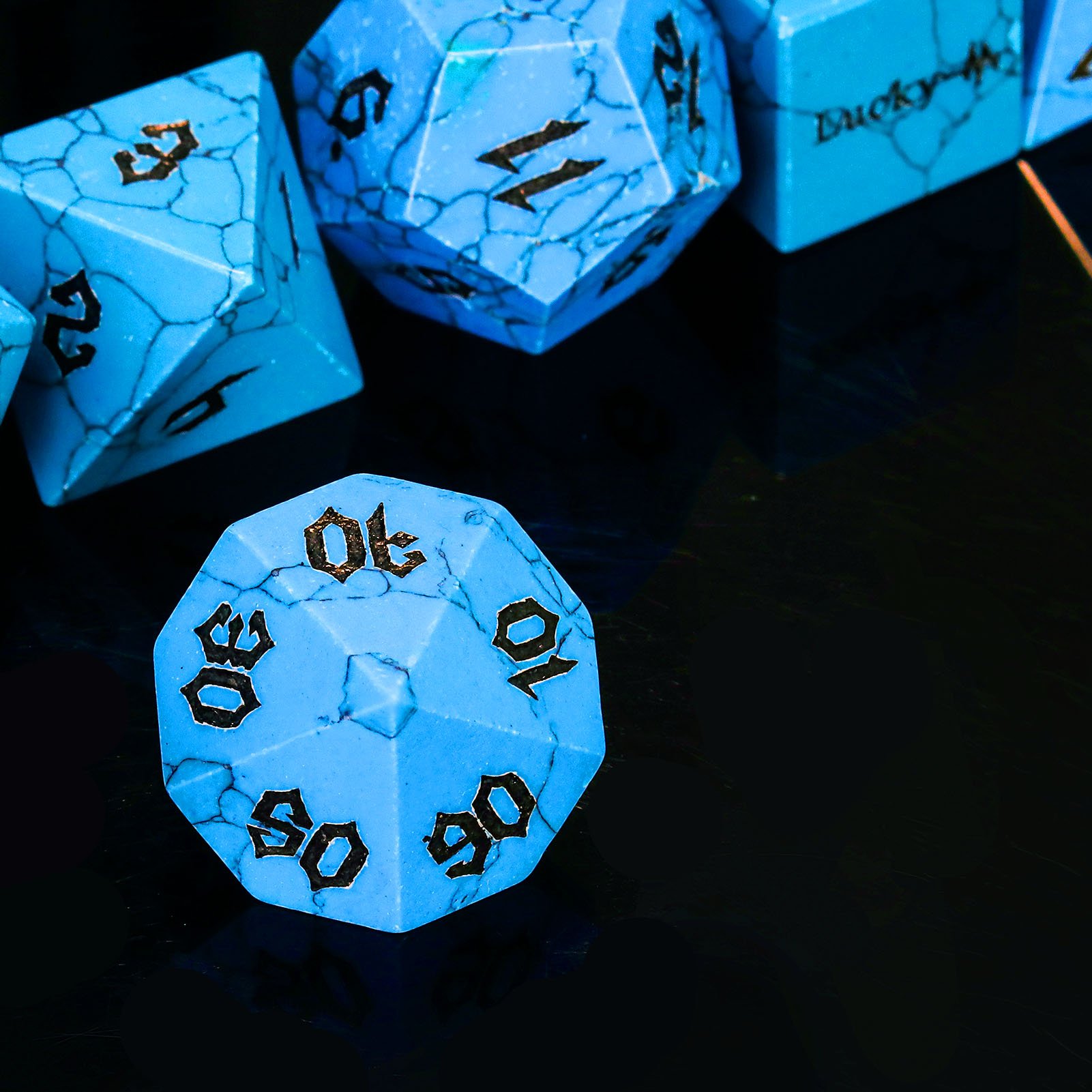 Factory Wholesale Customized Black Line BlueTurquoise Stone DND Dice Set For Dungeons And Dragons Role-playing Board Games