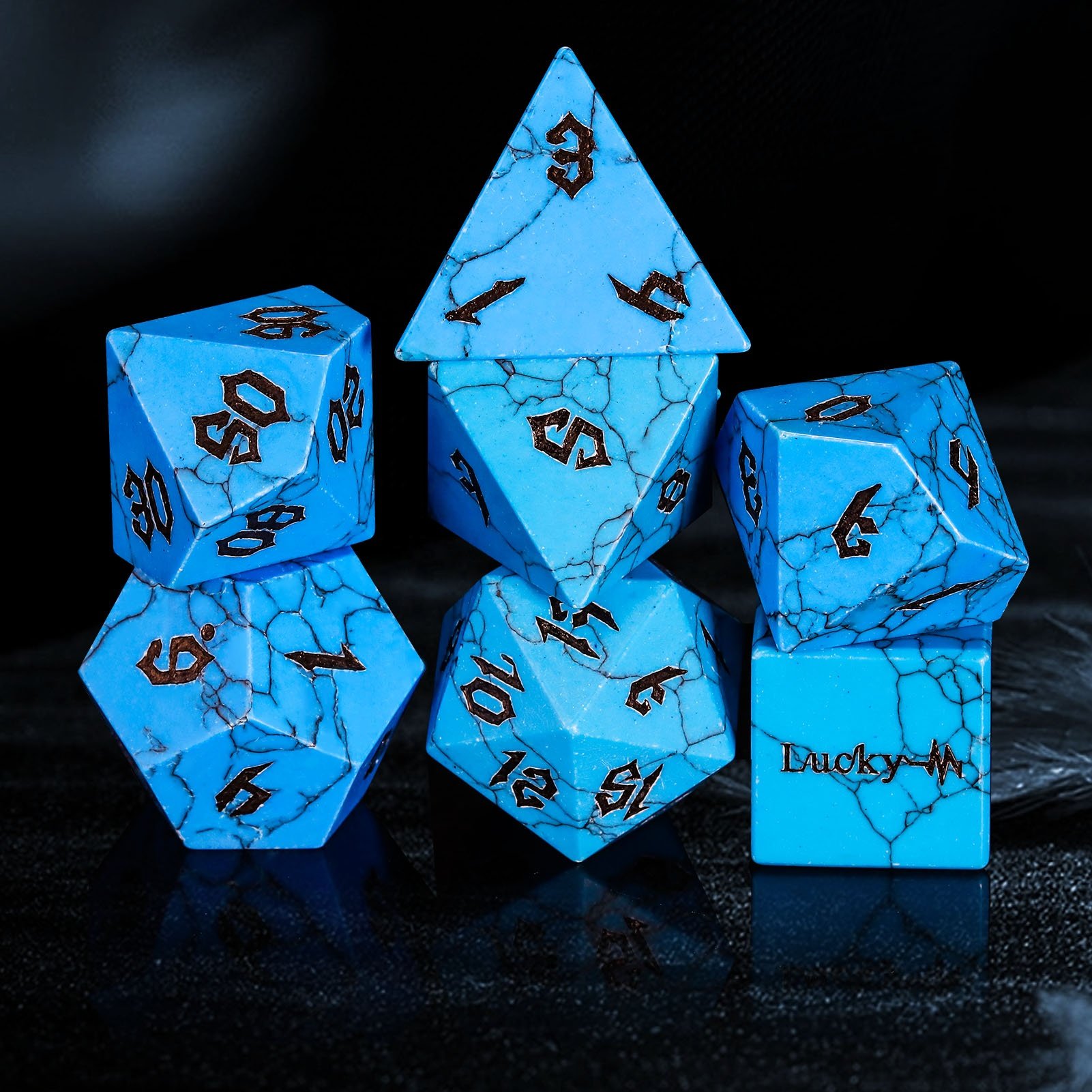 Factory Wholesale Customized Black Line BlueTurquoise Stone DND Dice Set For Dungeons And Dragons Role-playing Board Games