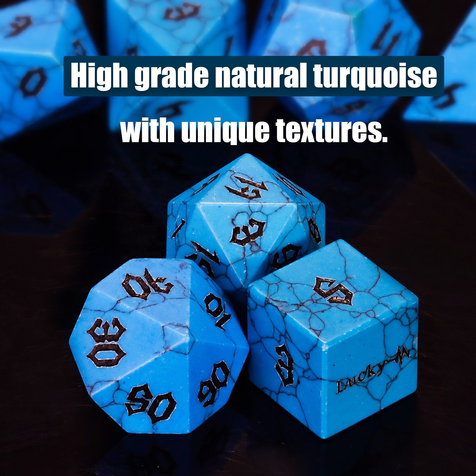 Factory Wholesale Customized Black Line BlueTurquoise Stone DND Dice Set For Dungeons And Dragons Role-playing Board Games