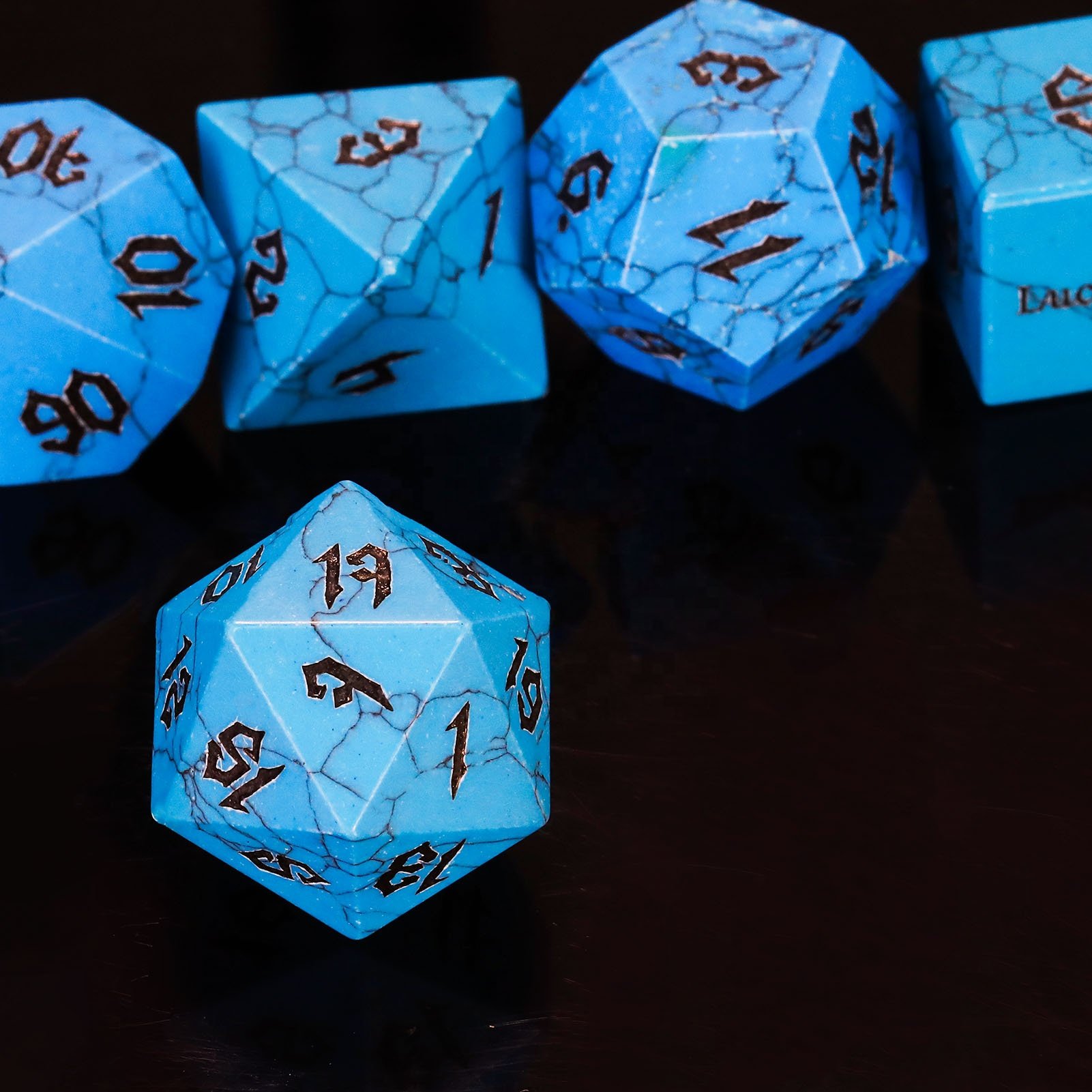 Factory Wholesale Customized Black Line BlueTurquoise Stone DND Dice Set For Dungeons And Dragons Role-playing Board Games