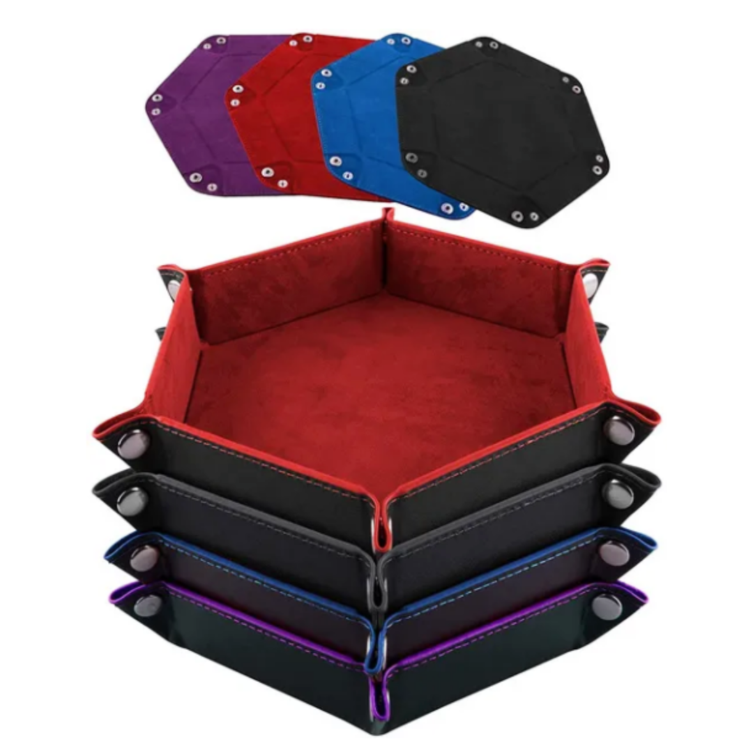 Multicolor Custom Logo Hexagon scroll pu leather dnd Games dice rolling tray