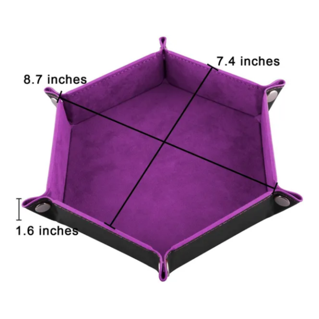 Multicolor Custom Logo Hexagon scroll pu leather dnd Games dice rolling tray
