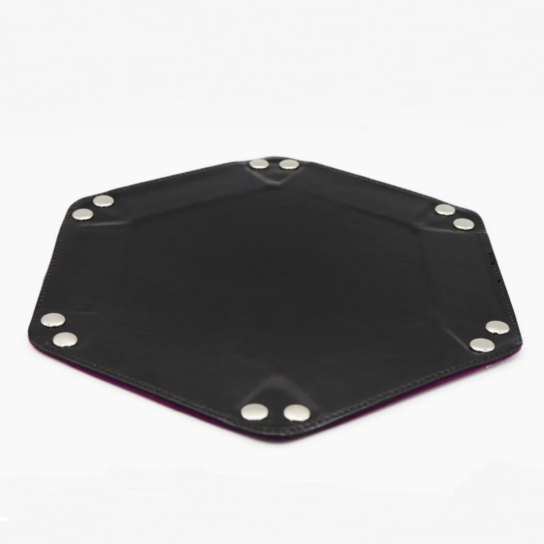 Multicolor Custom Logo Hexagon scroll pu leather dnd Games dice rolling tray
