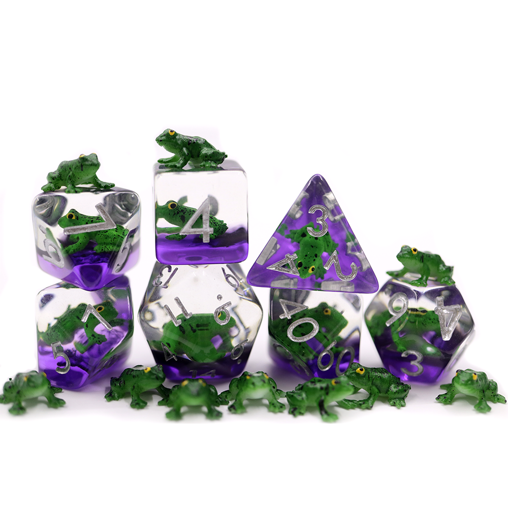 Custom round dice set rpg dnd polyhedral resin resin frog animal dice
