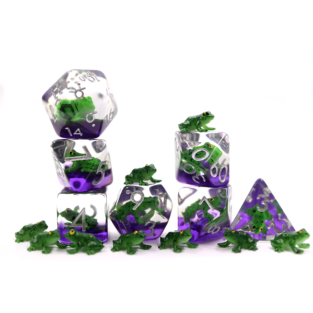 Custom round dice set rpg dnd polyhedral resin resin frog animal dice