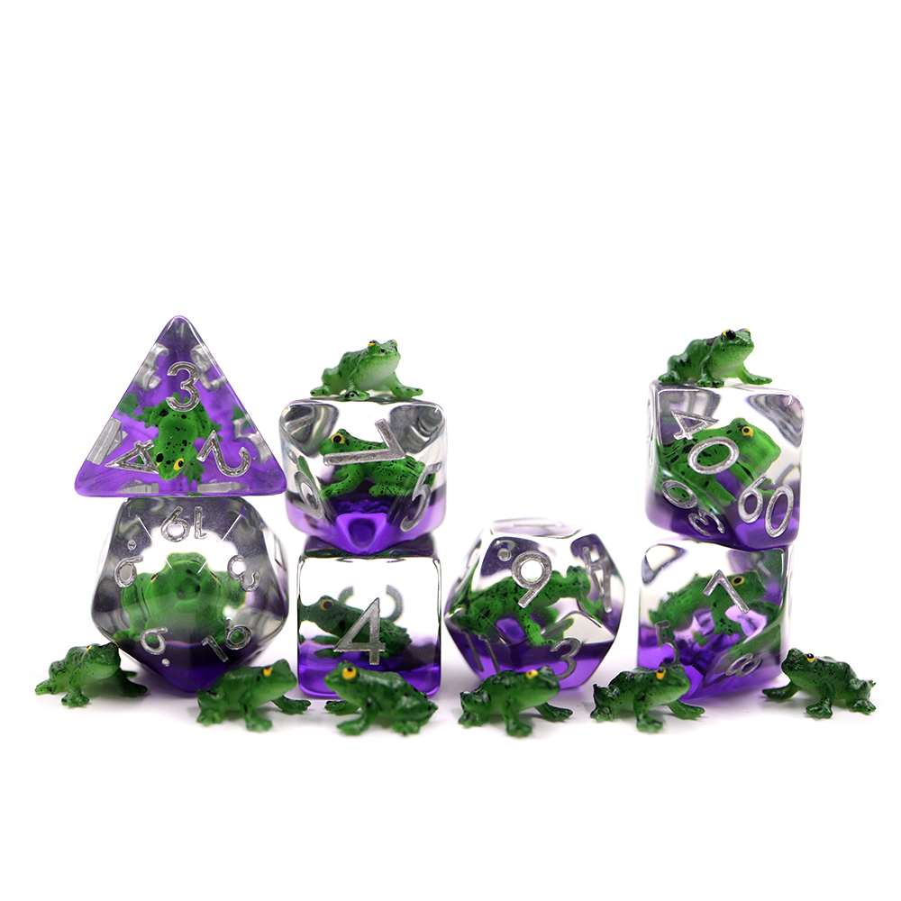 Custom round dice set rpg dnd polyhedral resin resin frog animal dice