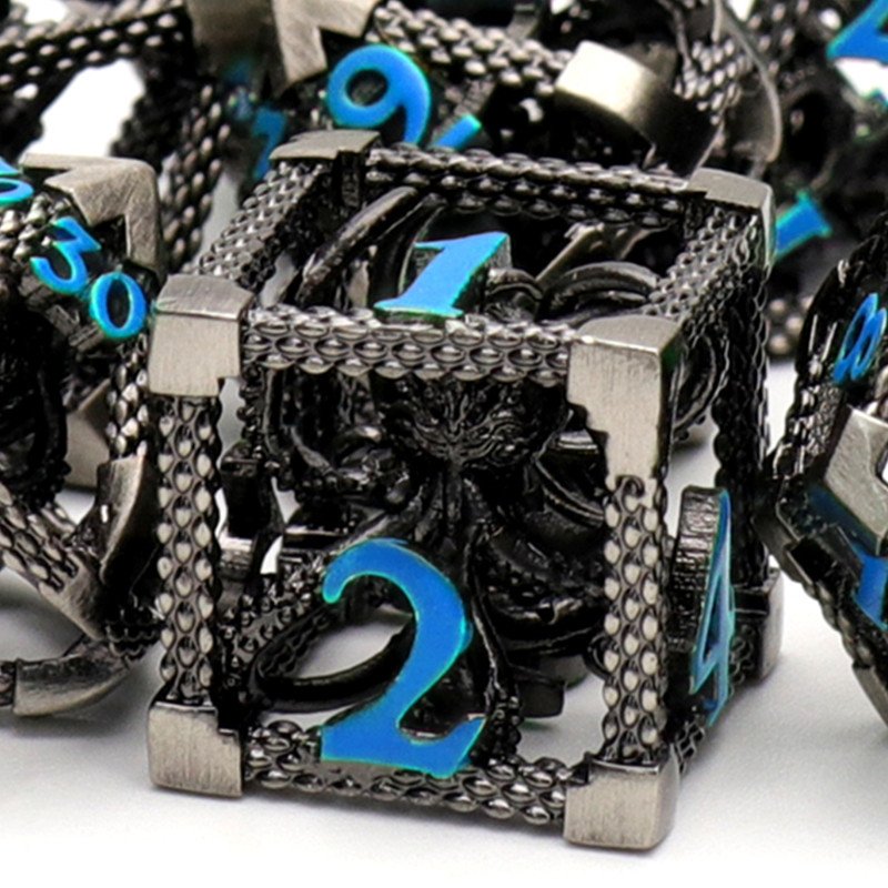 MINI PLANET 3D Octopus Metal DND Dice Set For TRPG Dungeons&Dragons Game Polyhedral Metal Hollow Dice Set Custom DND Dice Metal