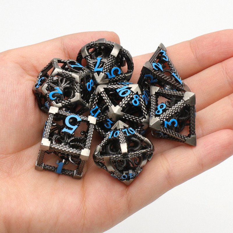 MINI PLANET 3D Octopus Metal DND Dice Set For TRPG Dungeons&Dragons Game Polyhedral Metal Hollow Dice Set Custom DND Dice Metal