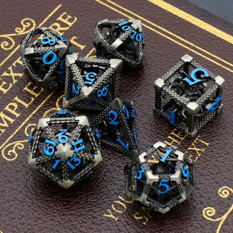 MINI PLANET 3D Octopus Metal DND Dice Set For TRPG Dungeons&Dragons Game Polyhedral Metal Hollow Dice Set Custom DND Dice Metal