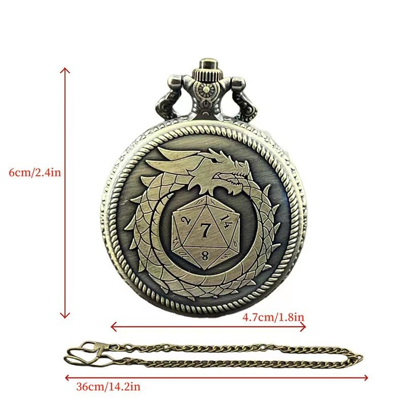Premium D20 Dragon Pocket Watch Shell DND Dice Case with Mini Metal Dice Set Board Game Accessories