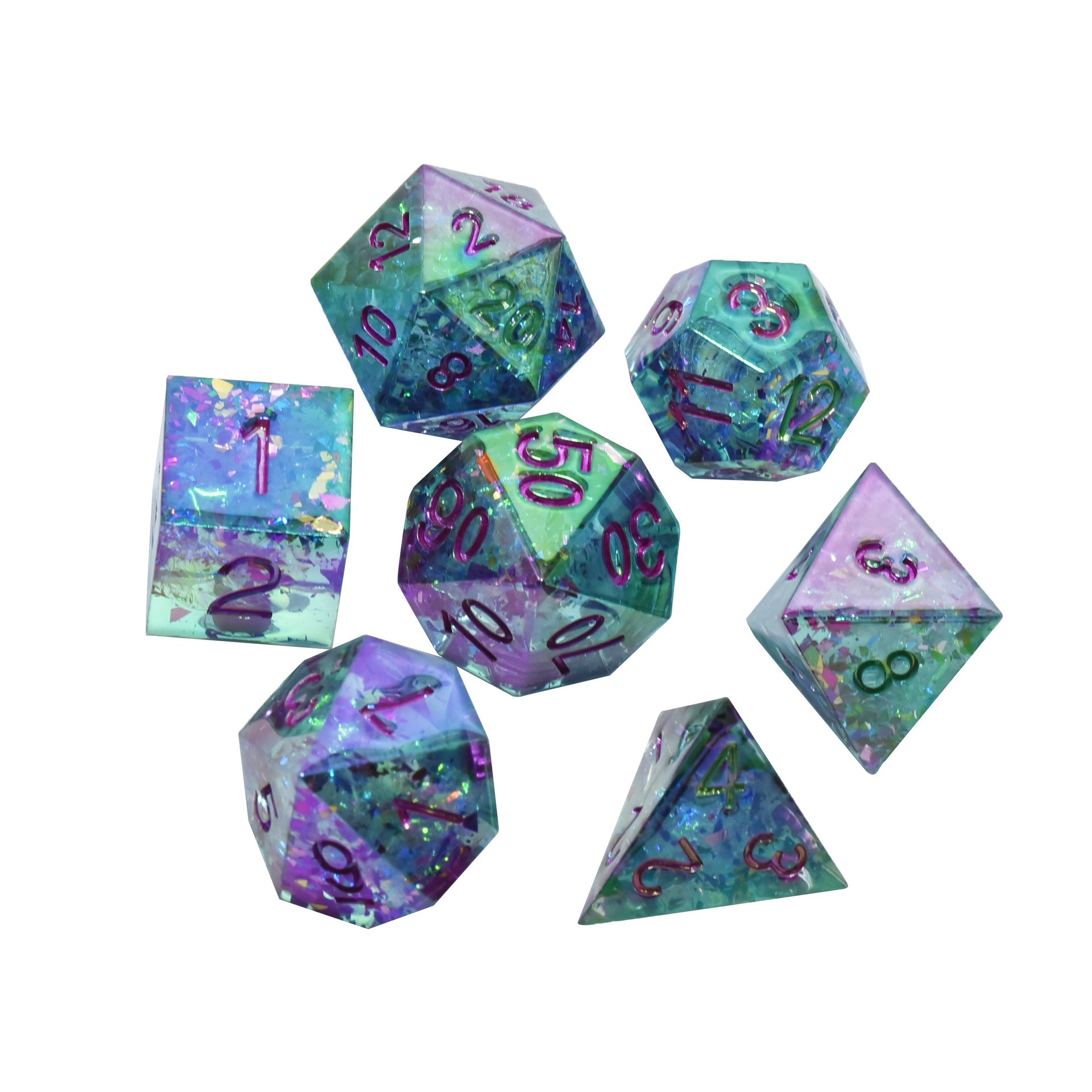 7pcs Colorful Dice Set Multicolor Font New Black Polyhedral Dice Resin For Rpg Dungeons And Dragons Cheap Dice Set