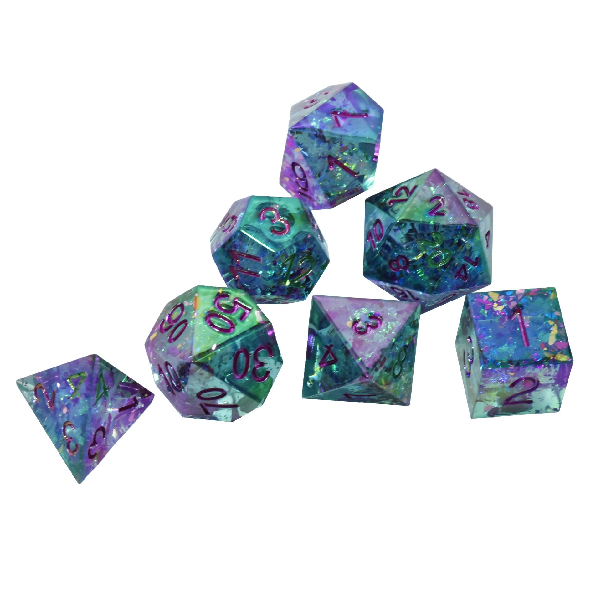 7pcs Colorful Dice Set Multicolor Font New Black Polyhedral Dice Resin For Rpg Dungeons And Dragons Cheap Dice Set