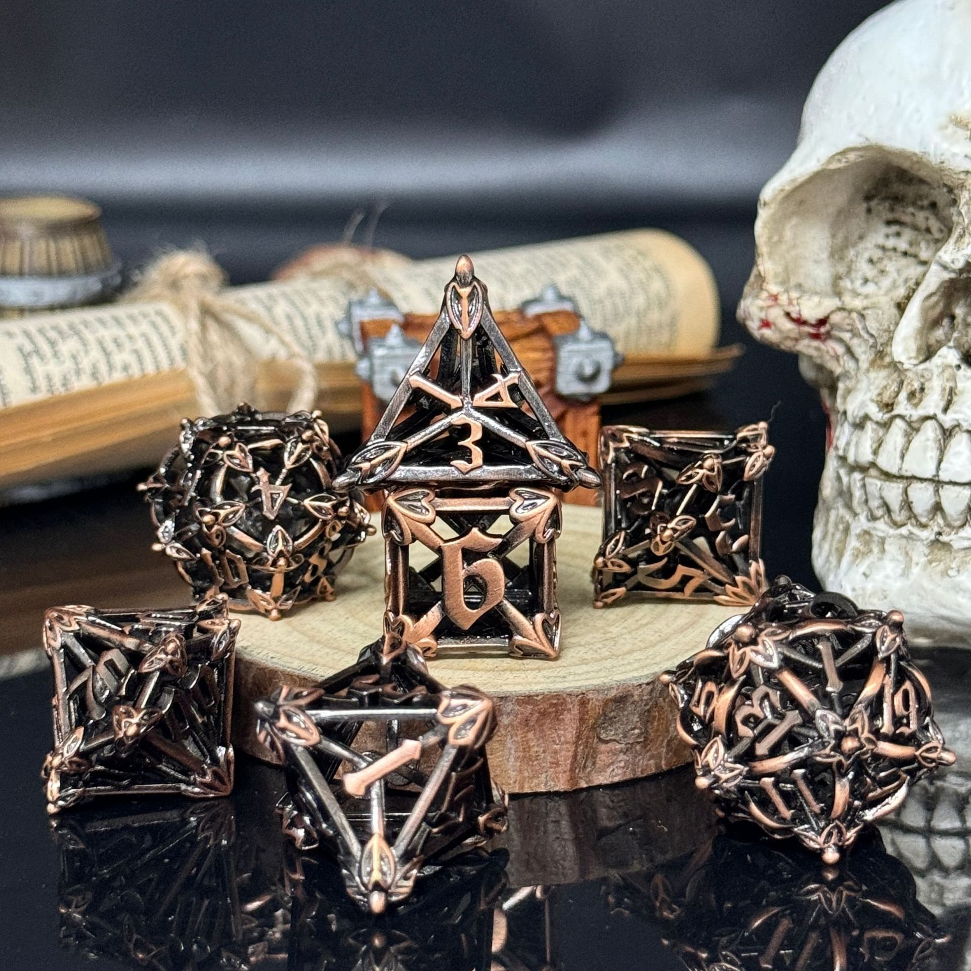 Mini Planet Wholesale RPG Board Games Handmade polyhedral Copper Metal dice set 7pcs Dice Set Custom Logo for DND MTG Players