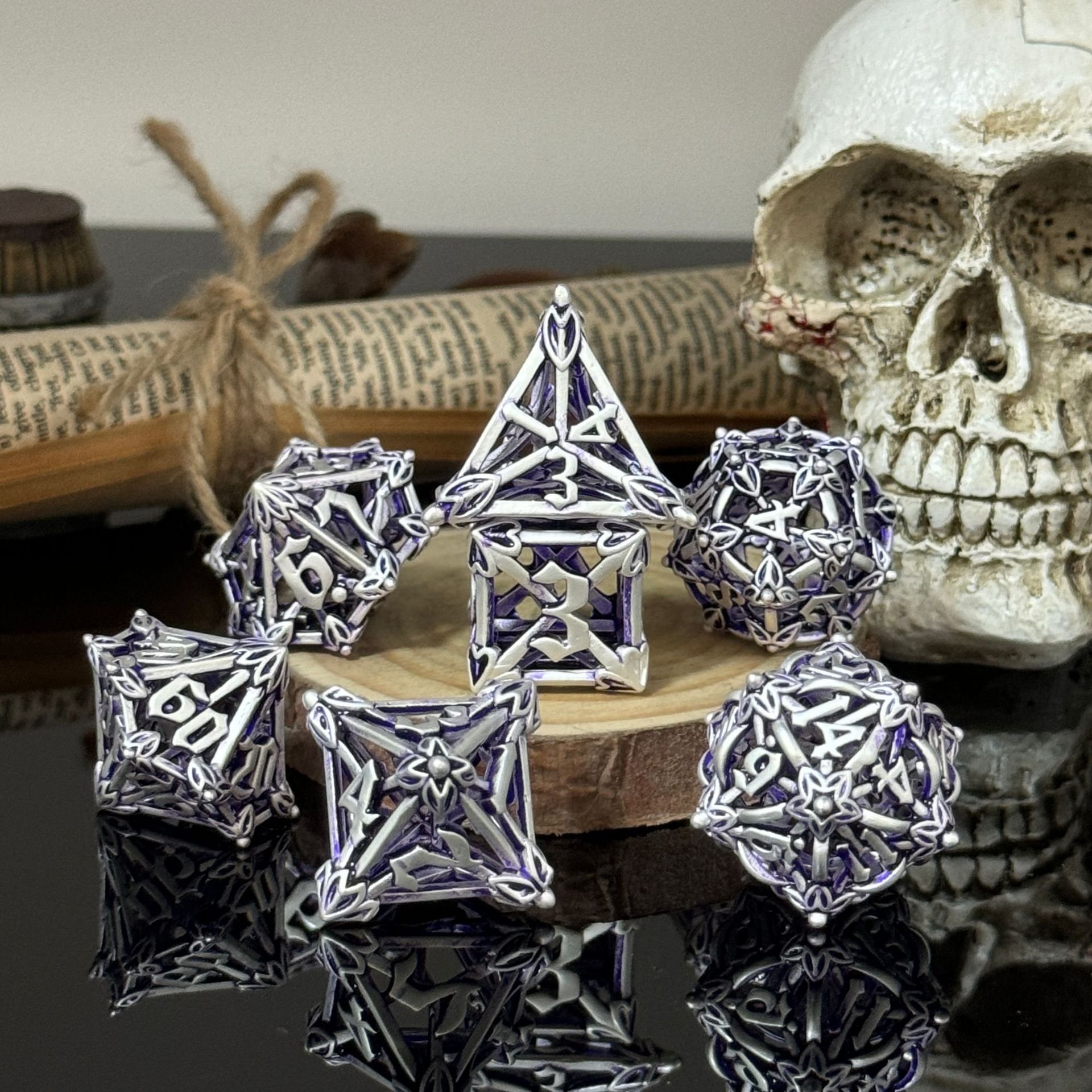 Mini Planet Wholesale RPG Board Games Handmade polyhedral Copper Metal dice set 7pcs Dice Set Custom Logo for DND MTG Players