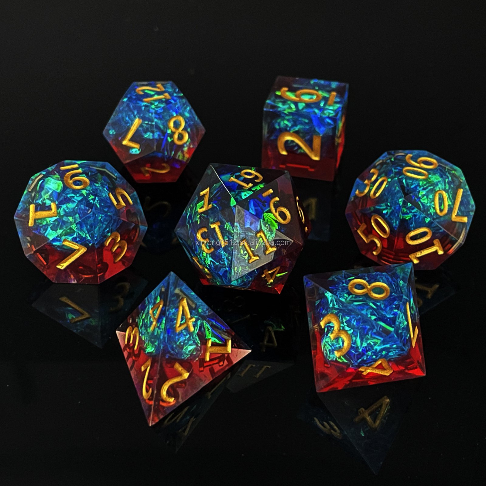 7 piece New premium shiny purple gold digital polyhedron acute Angle resin dice set dnd