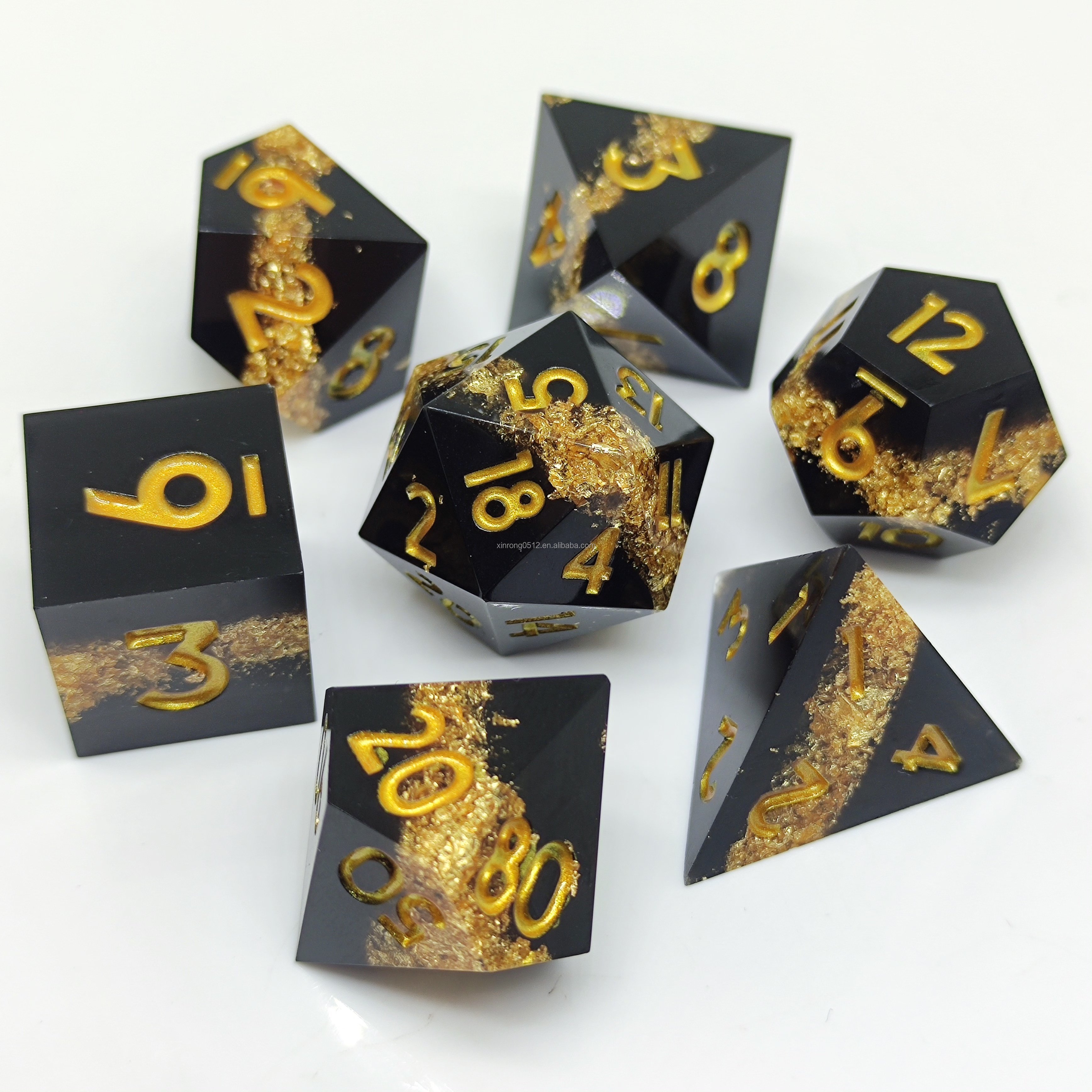 7 piece New premium shiny purple gold digital polyhedron acute Angle resin dice set dnd
