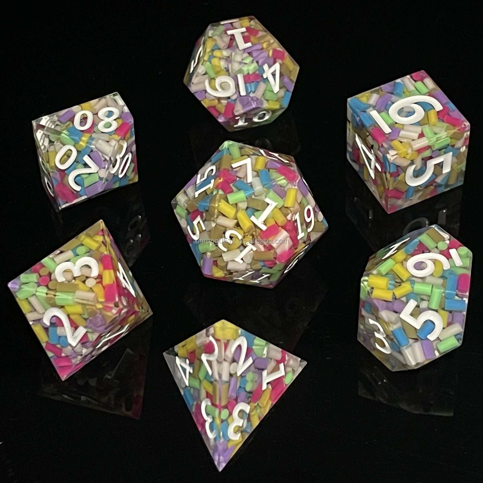 7 piece New premium shiny purple gold digital polyhedron acute Angle resin dice set dnd