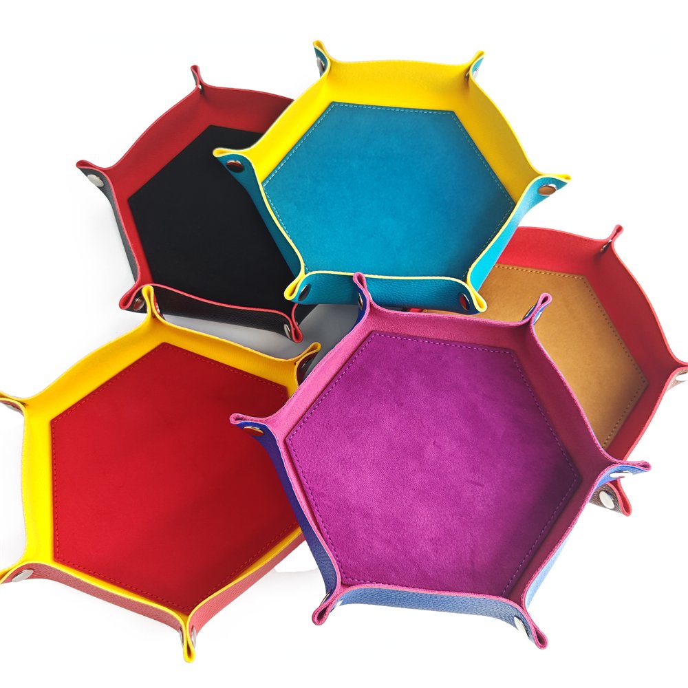 In Stock PU Leather & Velvet Mat Office Supplies Storage Box Rolling Folding Hexagon DND Dice Tray