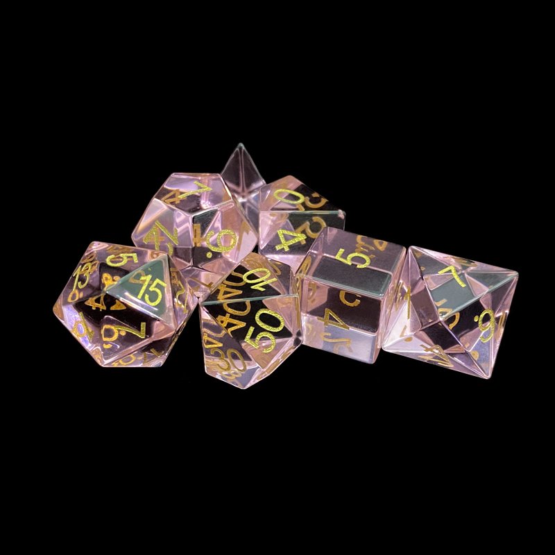 Custom pink polyhedral glass dice set for board game dnd dice set