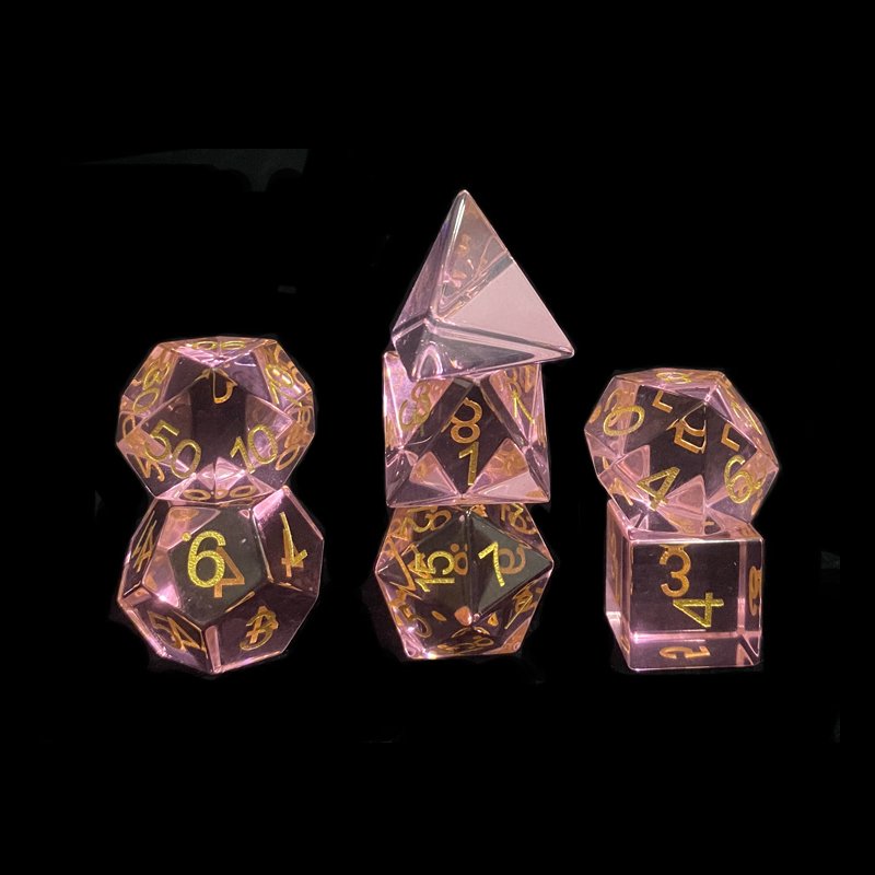 Custom pink polyhedral glass dice set for board game dnd dice set