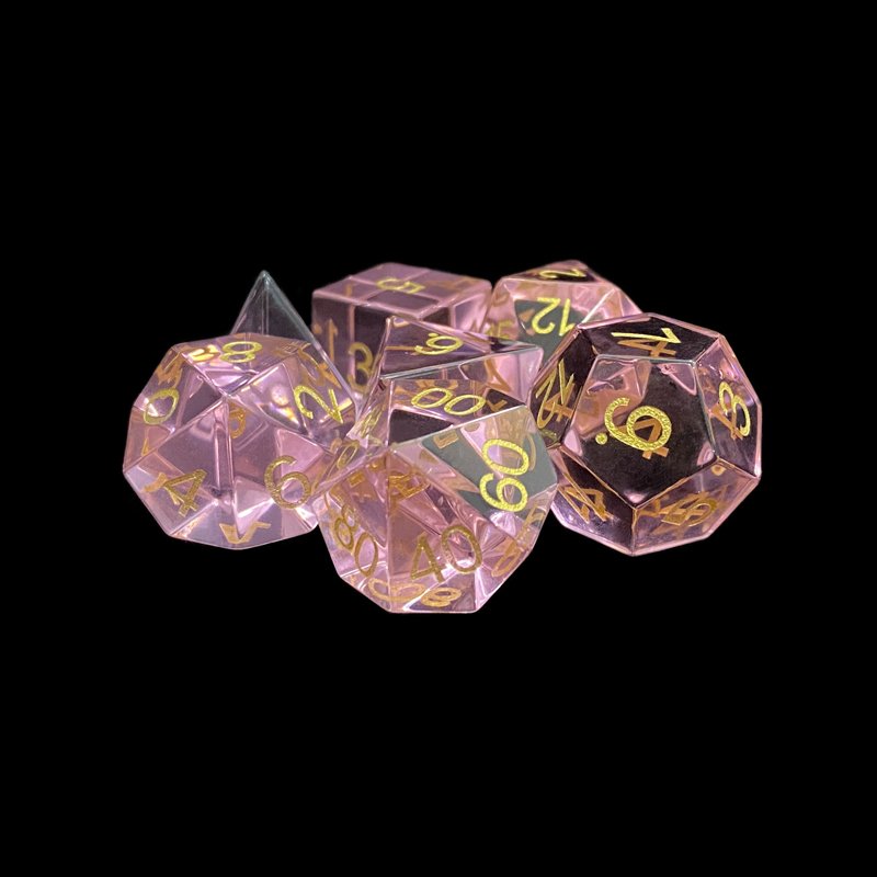 Custom pink polyhedral glass dice set for board game dnd dice set