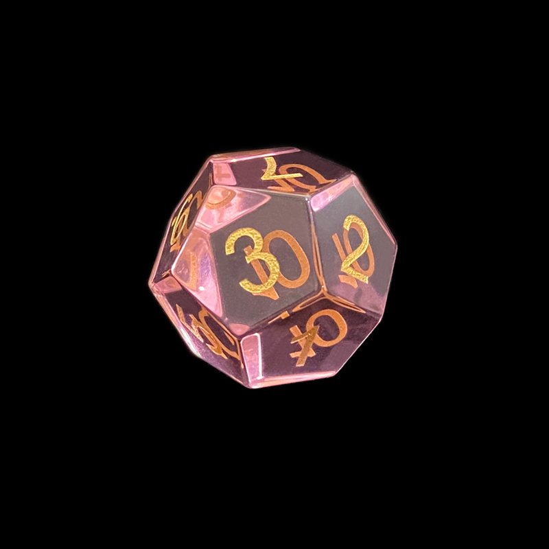 Custom pink polyhedral glass dice set for board game dnd dice set