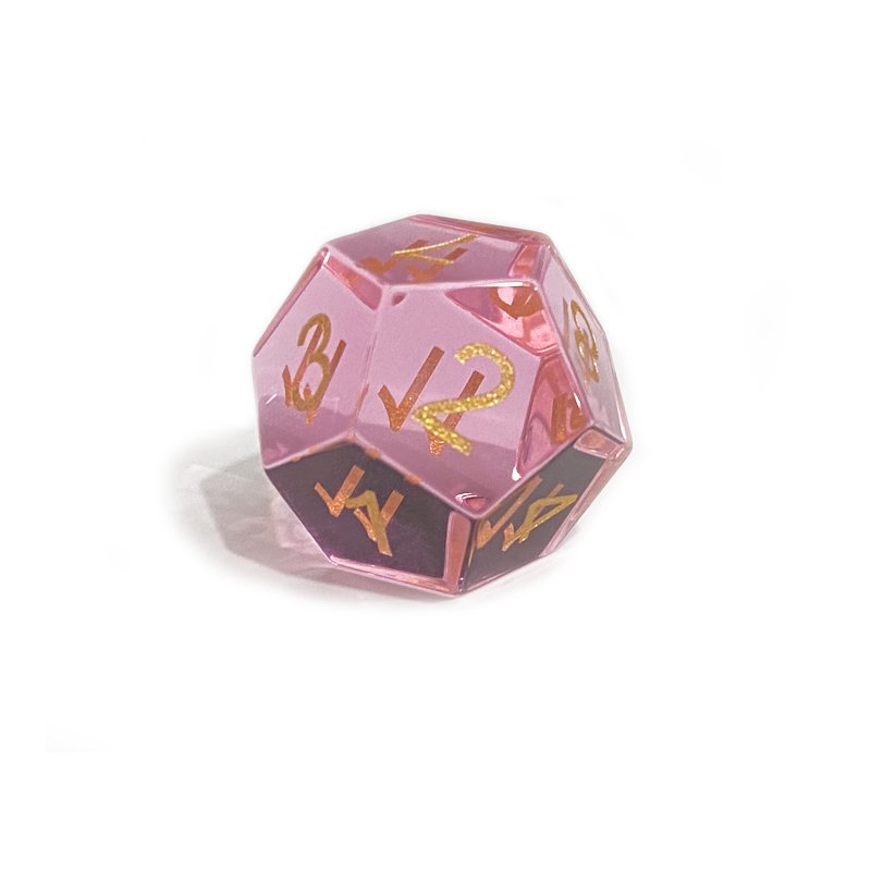 Custom pink polyhedral glass dice set for board game dnd dice set