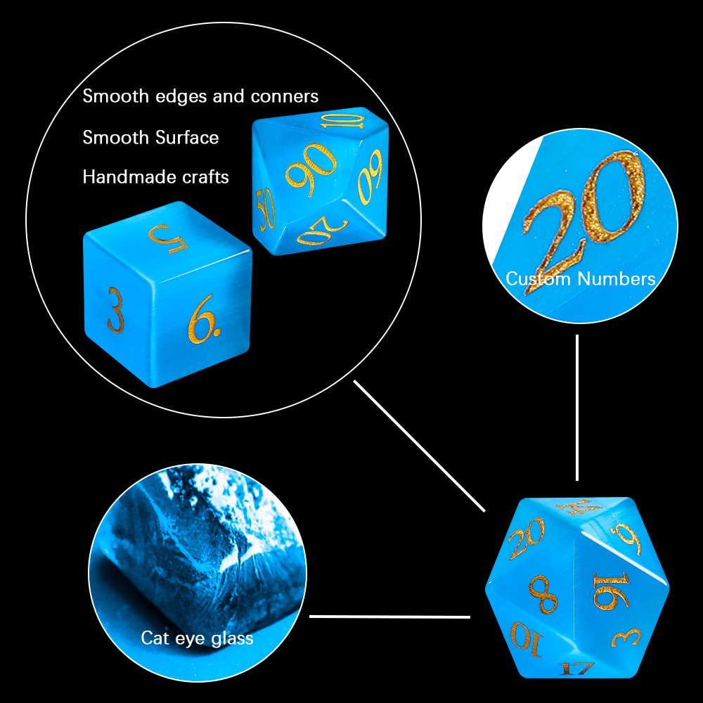 Ocean Blue DND Polyhedron Dice Set Dice RPG Cat Eye Glass Dice For Board Games