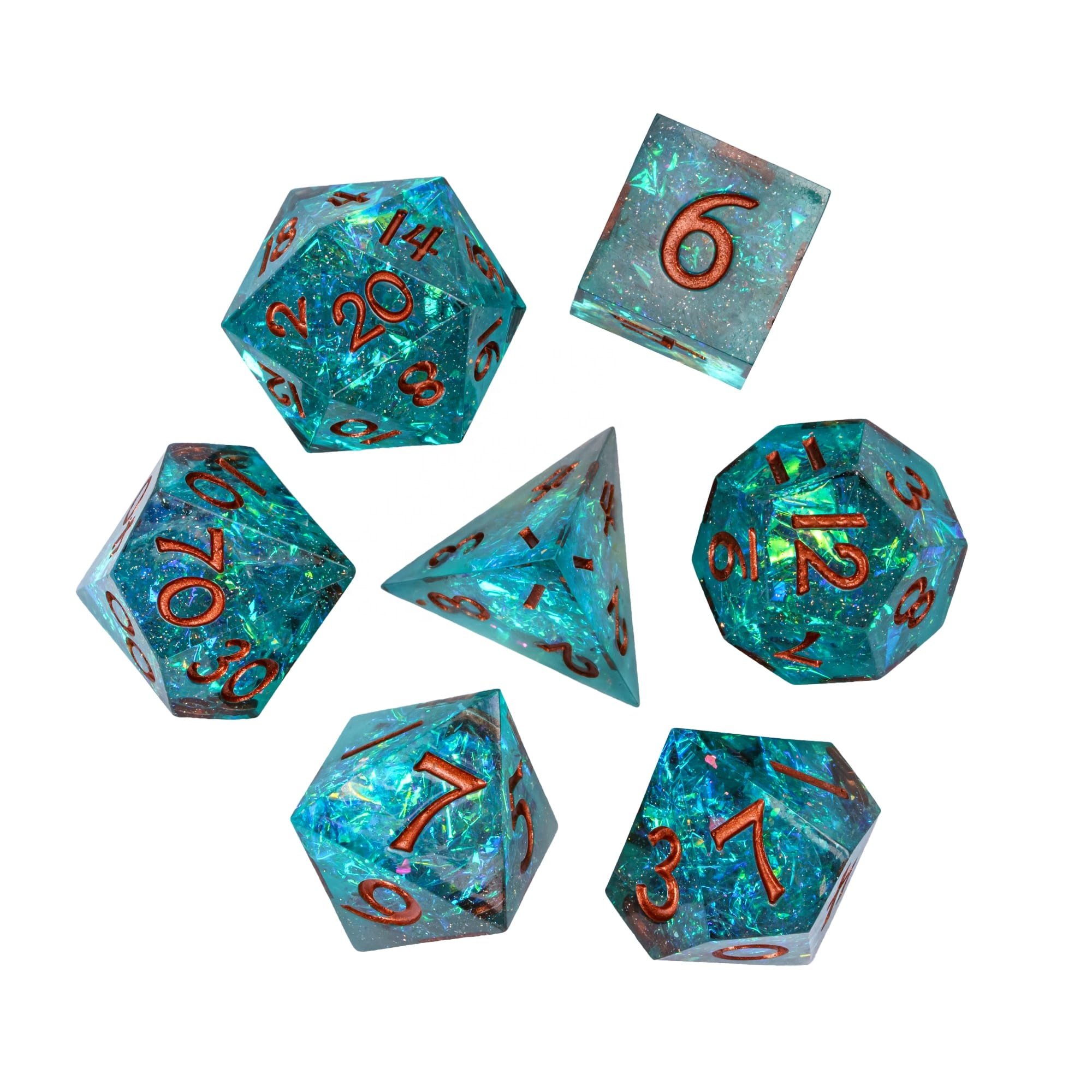 Udixi Resin Sharp edge Dice Polyhedral dungeons and dragons RPG Glitter paper colored Dice Set