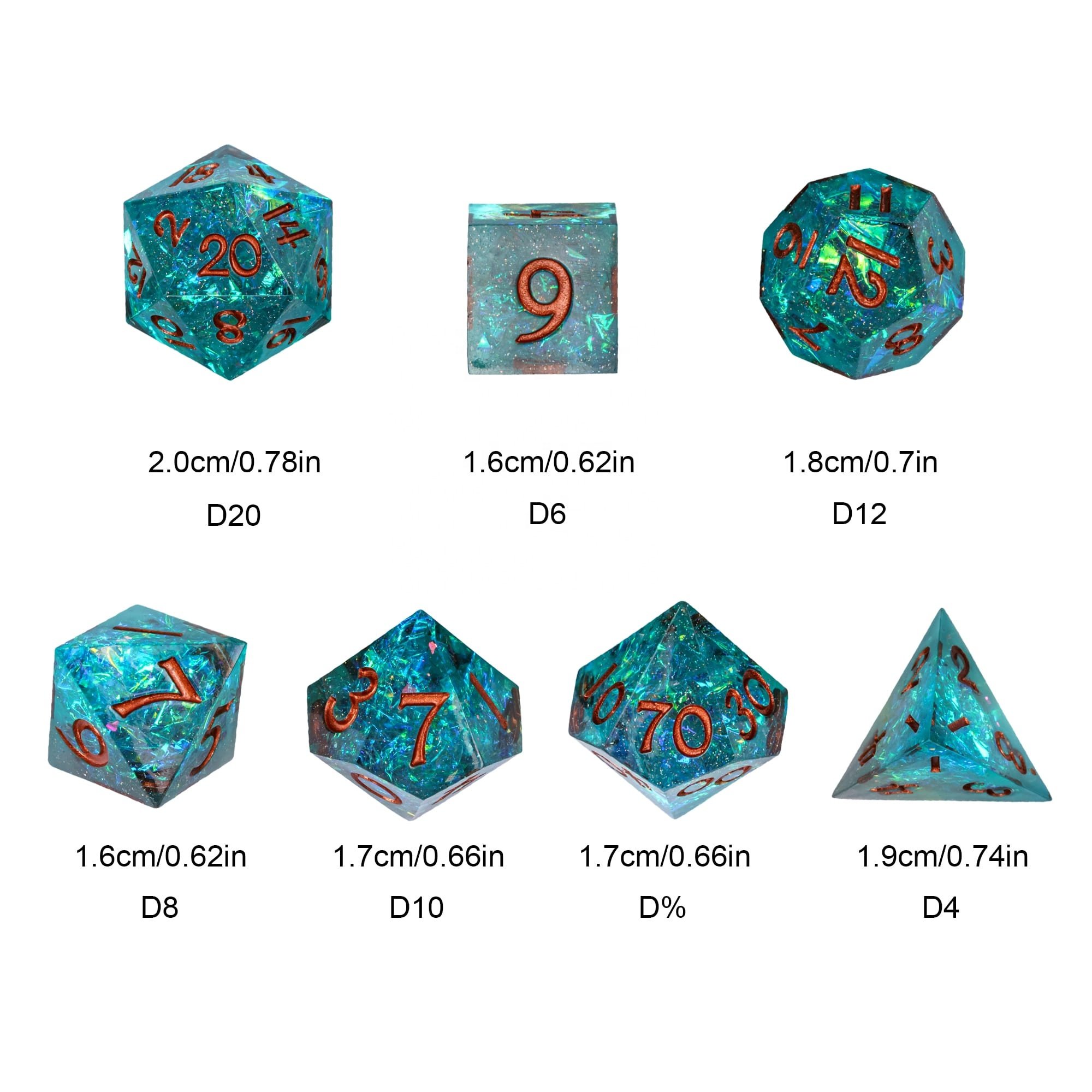 Udixi Resin Sharp edge Dice Polyhedral dungeons and dragons RPG Glitter paper colored Dice Set