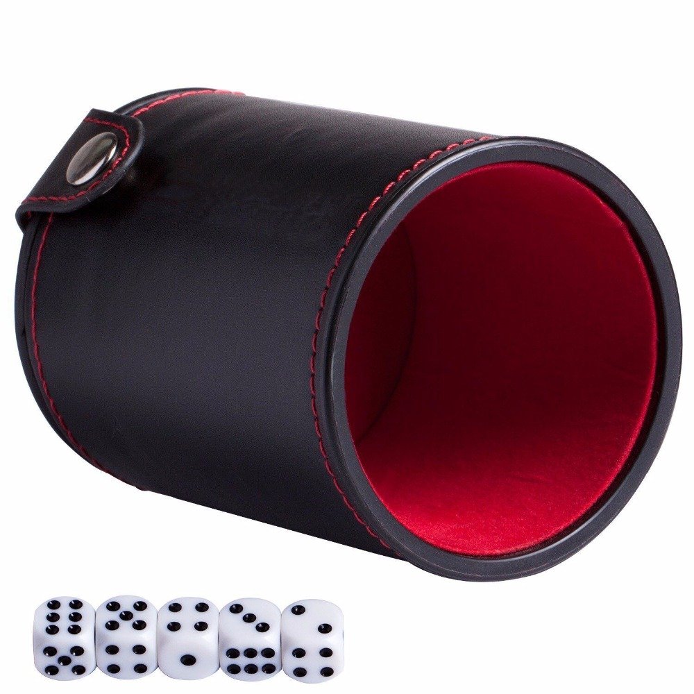 Factory wholesale leather custom logo dice cup with 5 dice