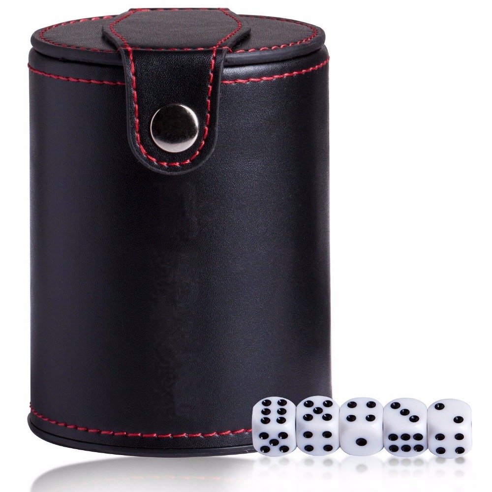 Factory wholesale leather custom logo dice cup with 5 dice