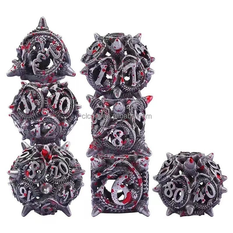 New 7 Pieces Metal Dragon DND Dice Hollow Polyhedral Dice D20 D12 D10 D% D8 D6 D4 Dice for Dungeons & Dragons RPG Board Games