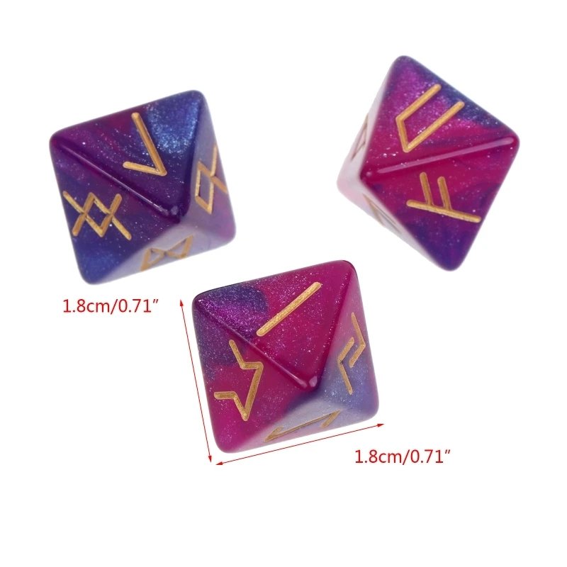 Divination Game Toy 3 Pcs Table Game Dice Polyhedral Rune Dice Acrylic 8-Sided Astrological Dice