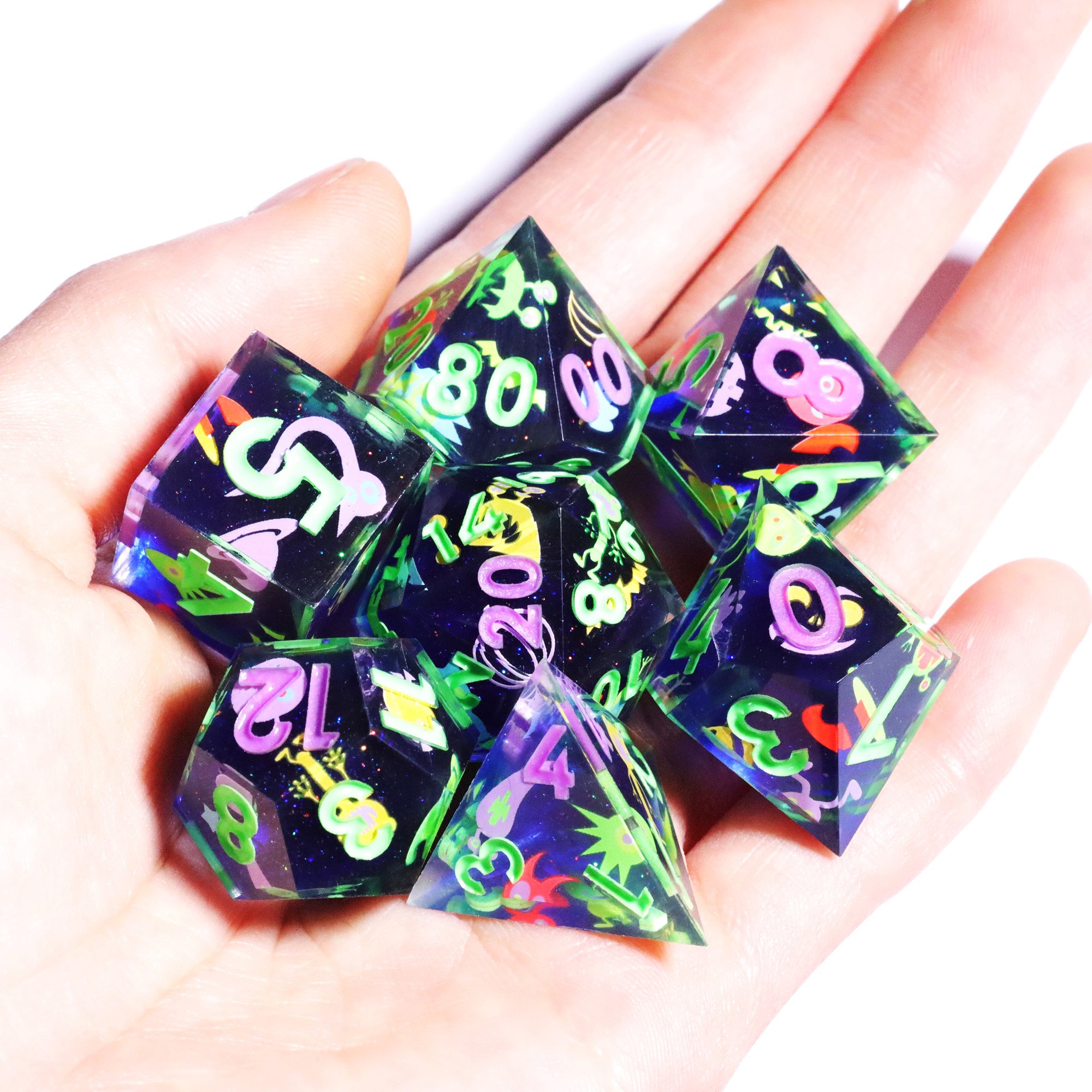 MINI PLANET Pumpkin Spider Christmas Stickers DND Dice Set Wholesale Custom Resin Dice For TRPG Board Game Sharp Polyhedral Dice