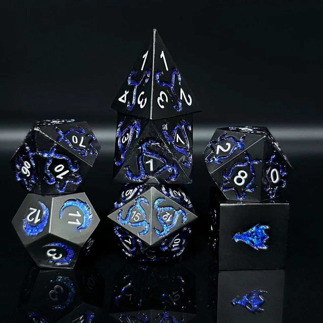 D20 Black Polyhedral Metal Dice Set for DND & Pathfinder Role-Playing Custom Logo metal Material