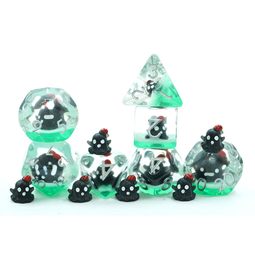 7Pcs Green Glitter Polyhedral Ghost Green Dice Set For Dnd Role Playing Board Game Soft Edge Resin Dnd Dice Set