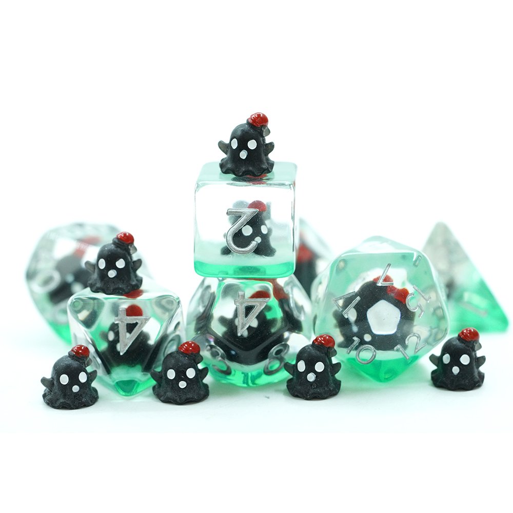7Pcs Green Glitter Polyhedral Ghost Green Dice Set For Dnd Role Playing Board Game Soft Edge Resin Dnd Dice Set