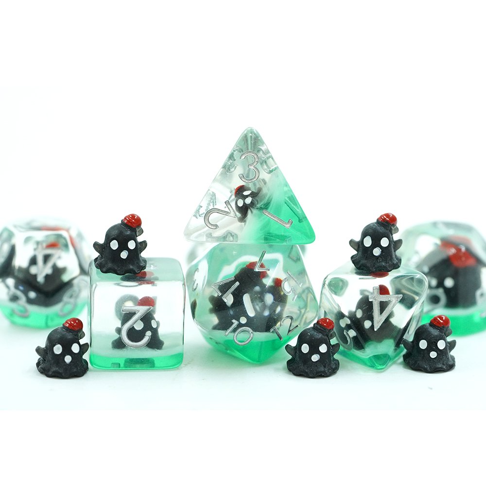 7Pcs Green Glitter Polyhedral Ghost Green Dice Set For Dnd Role Playing Board Game Soft Edge Resin Dnd Dice Set