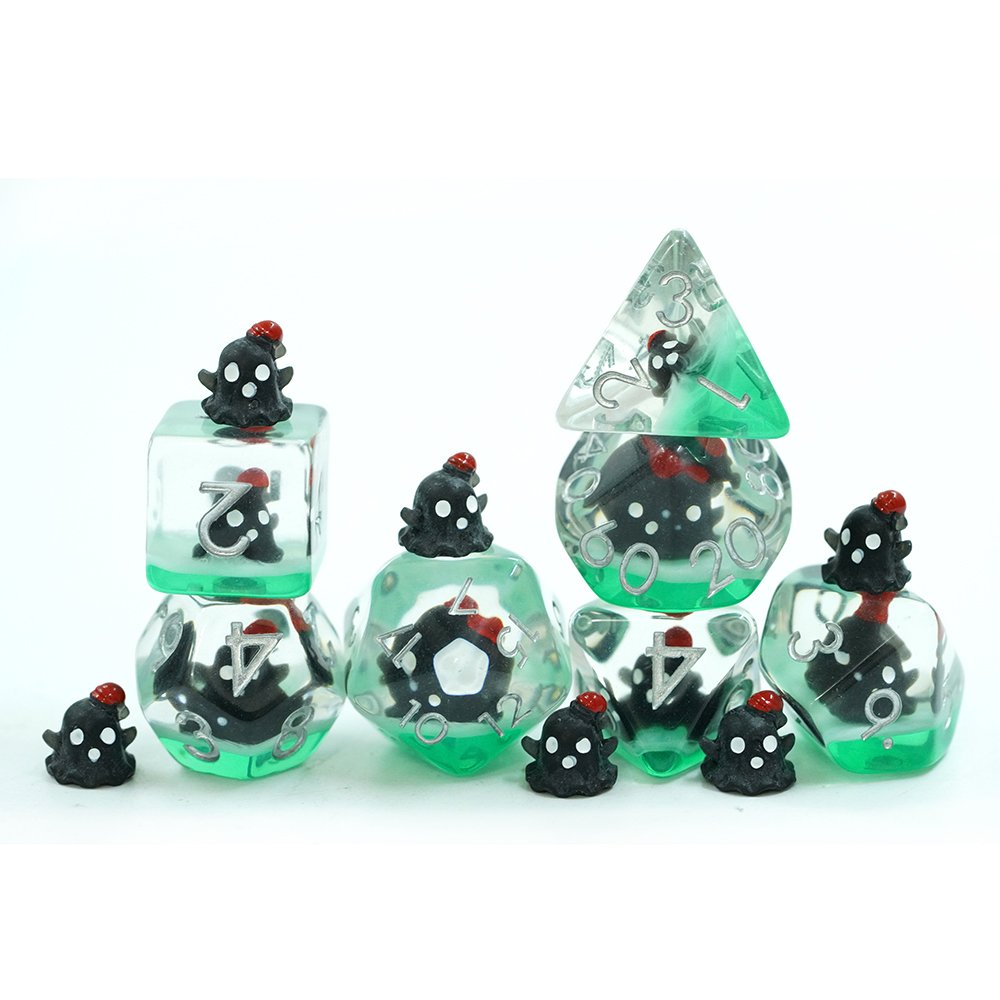 7Pcs Green Glitter Polyhedral Ghost Green Dice Set For Dnd Role Playing Board Game Soft Edge Resin Dnd Dice Set