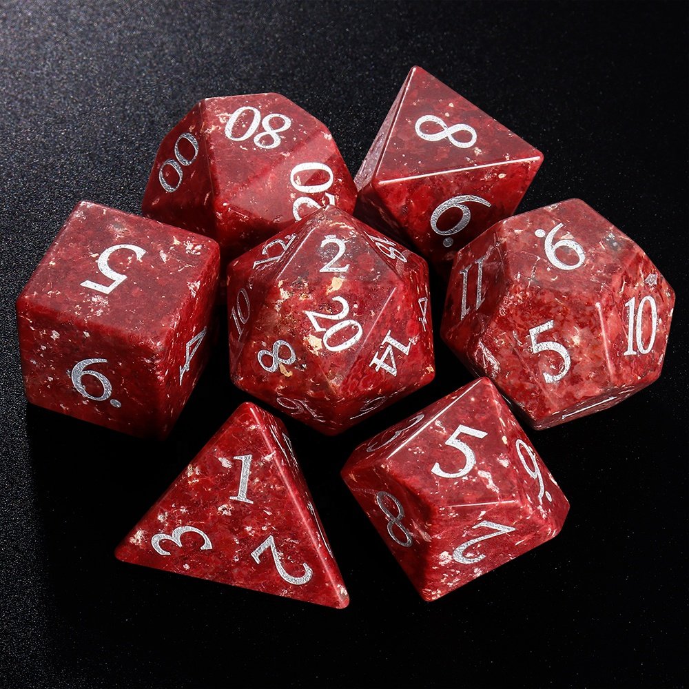 Factory Wholesale Custom Gemstone Sharps Edge DnD Dice Set 7 Die Polyhedral DND Dice Set For Role Playing Games Dice D&D Red
