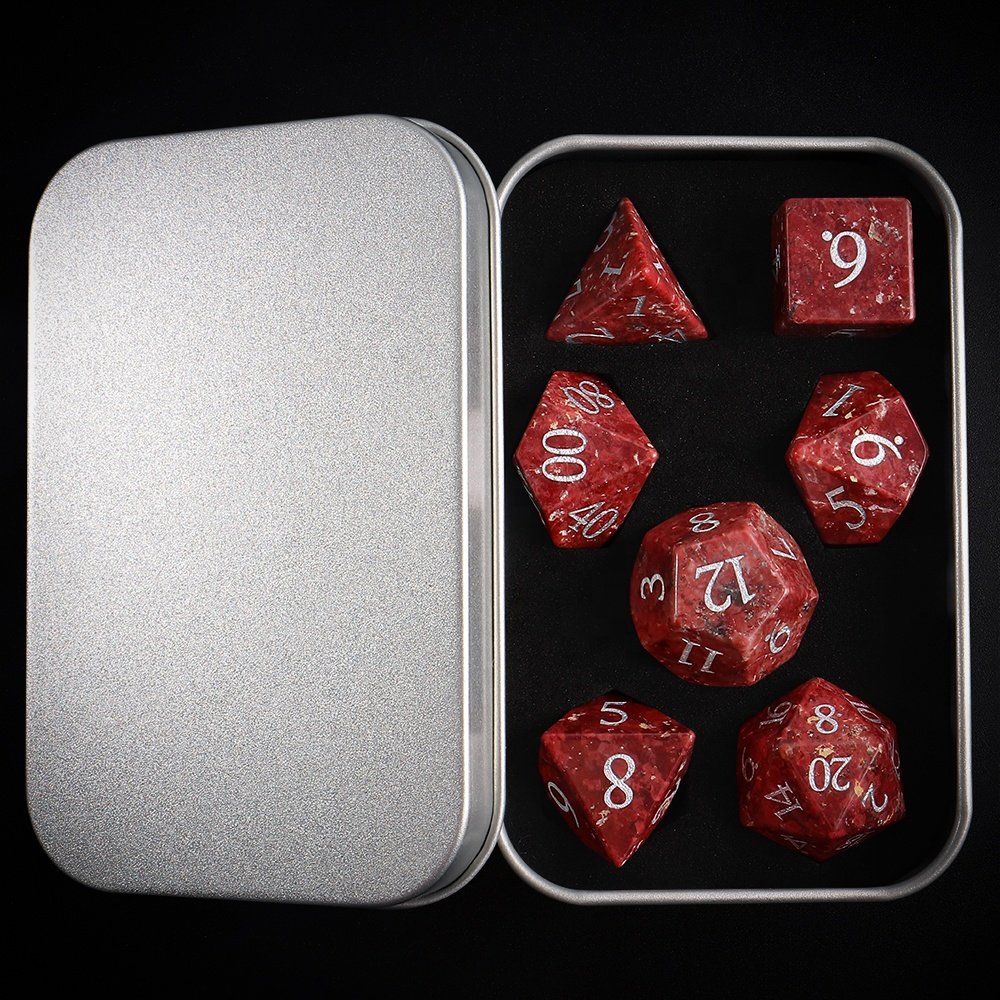 Factory Wholesale Custom Gemstone Sharps Edge DnD Dice Set 7 Die Polyhedral DND Dice Set For Role Playing Games Dice D&D Red