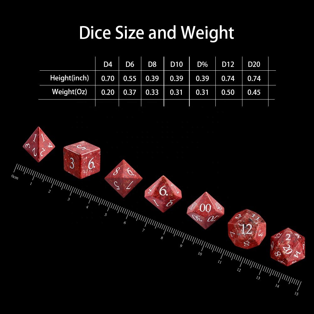 Factory Wholesale Custom Gemstone Sharps Edge DnD Dice Set 7 Die Polyhedral DND Dice Set For Role Playing Games Dice D&D Red