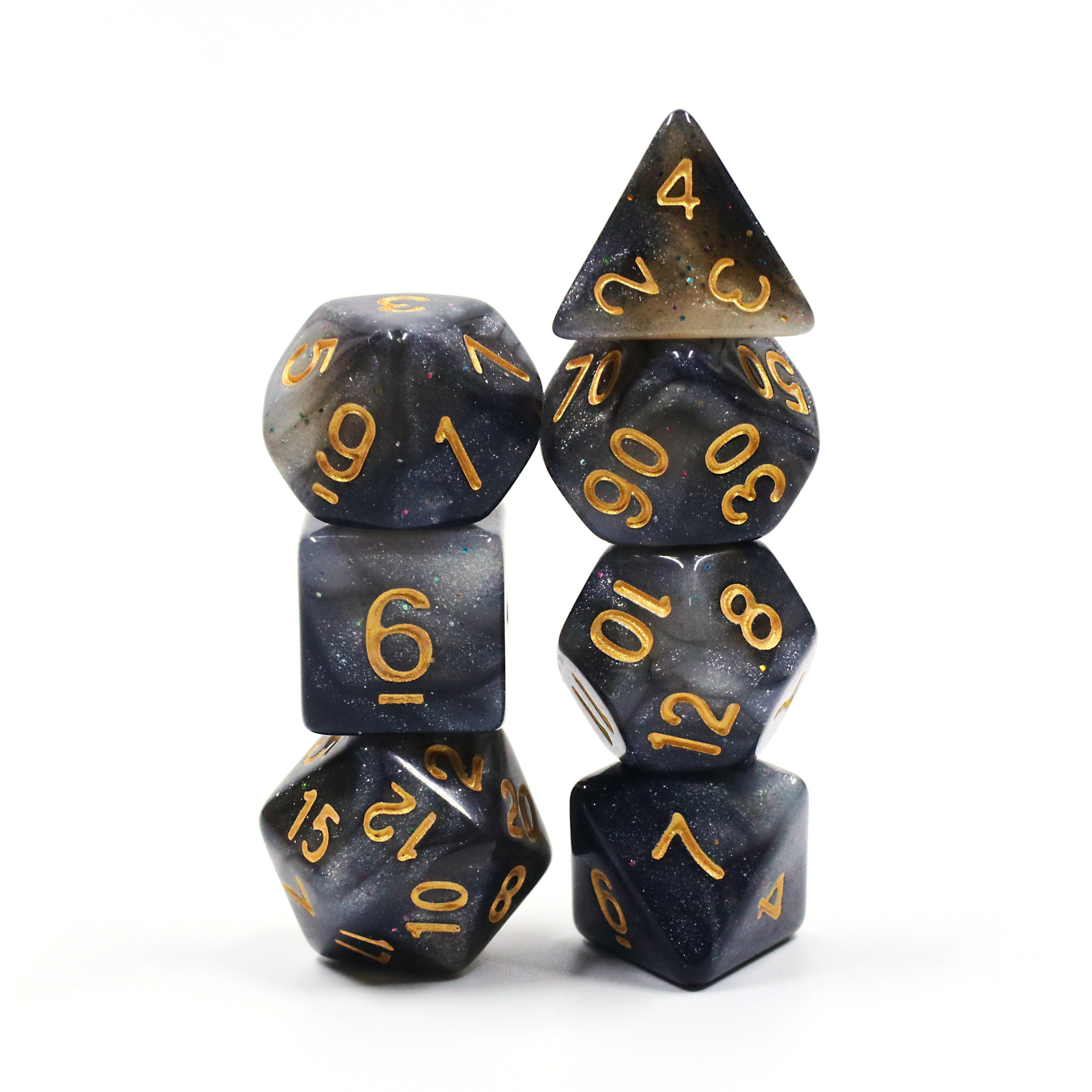 HD Shimmering Glitter Multicolor Polyhedral Gaming Dice Set