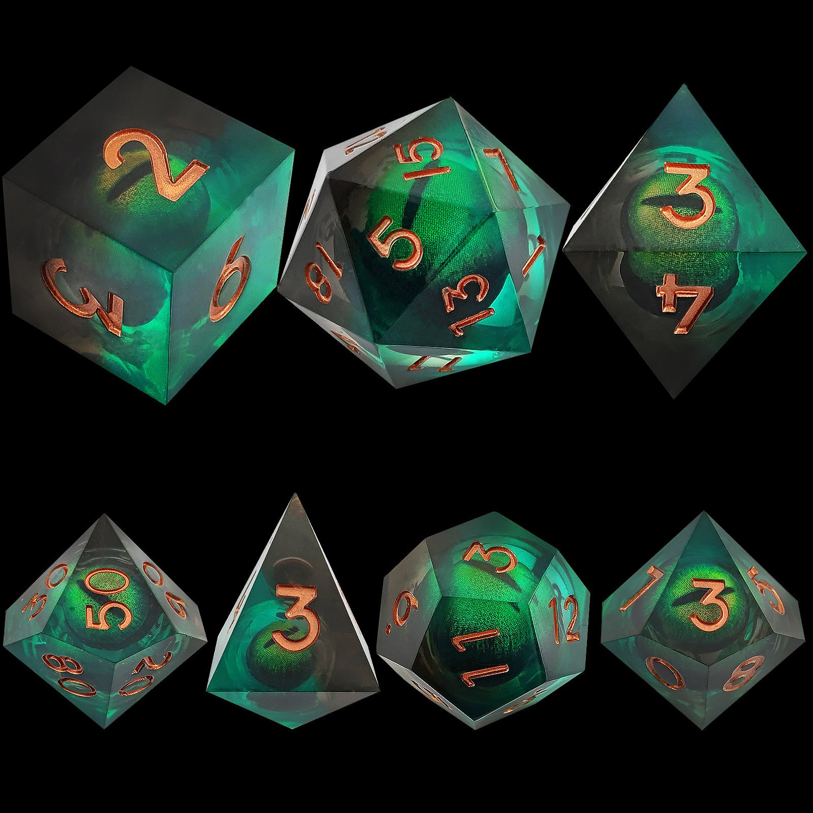 Factory Price Dark Night Green Liquid Core Eye Dnd Dice Set For Dungeons And Dragons DND