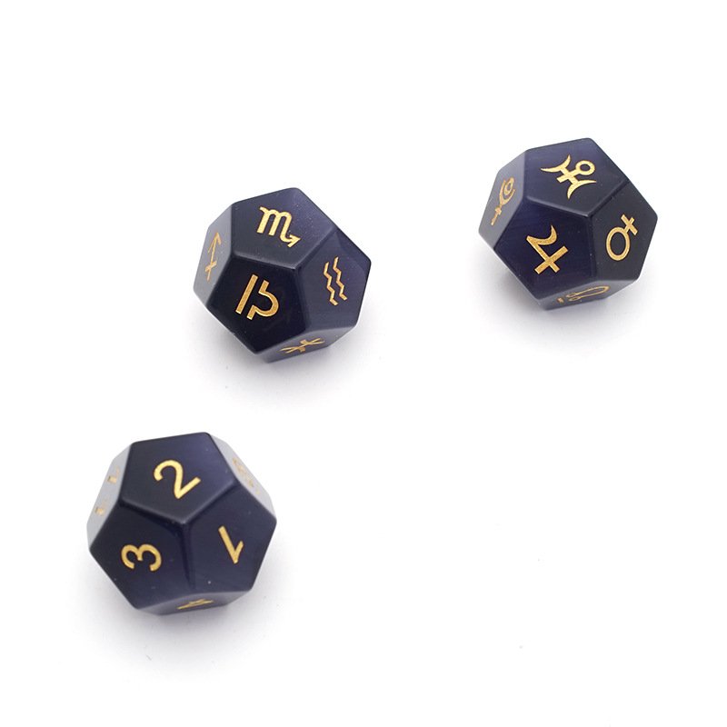 3pcs 12 Sided Purple Cat's Eye Glass Constellation Dice Zodiac Signs Divination Creative DND Role Playing D12 Game Dice