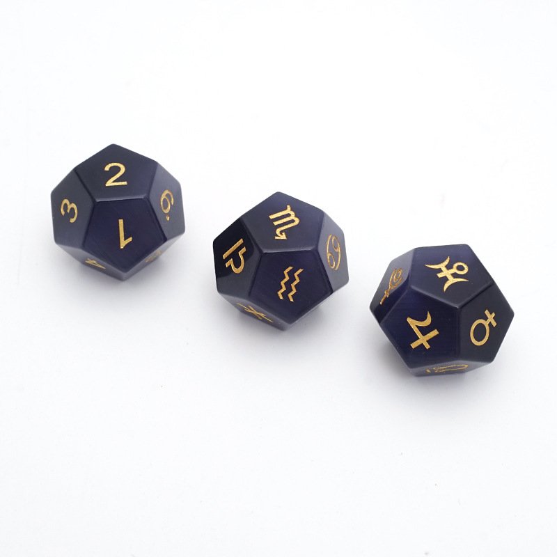3pcs 12 Sided Purple Cat's Eye Glass Constellation Dice Zodiac Signs Divination Creative DND Role Playing D12 Game Dice